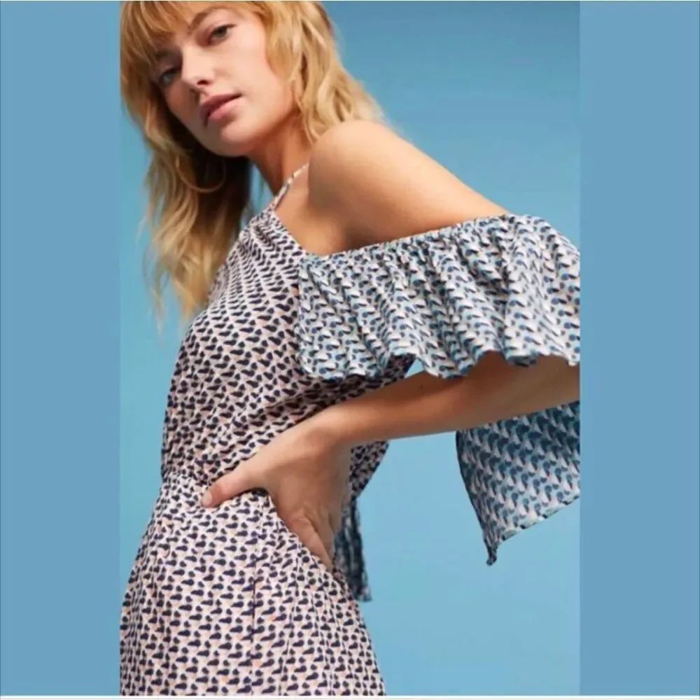 Elevenses Anthropologie Madelina Open Shoulder Romper Shorts S Small